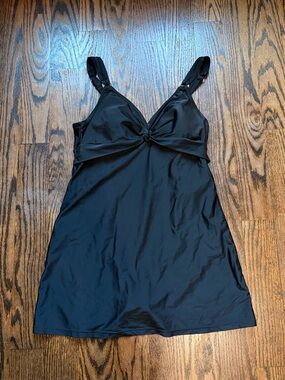 Black One-Piece Swimdress with Adjustable Straps